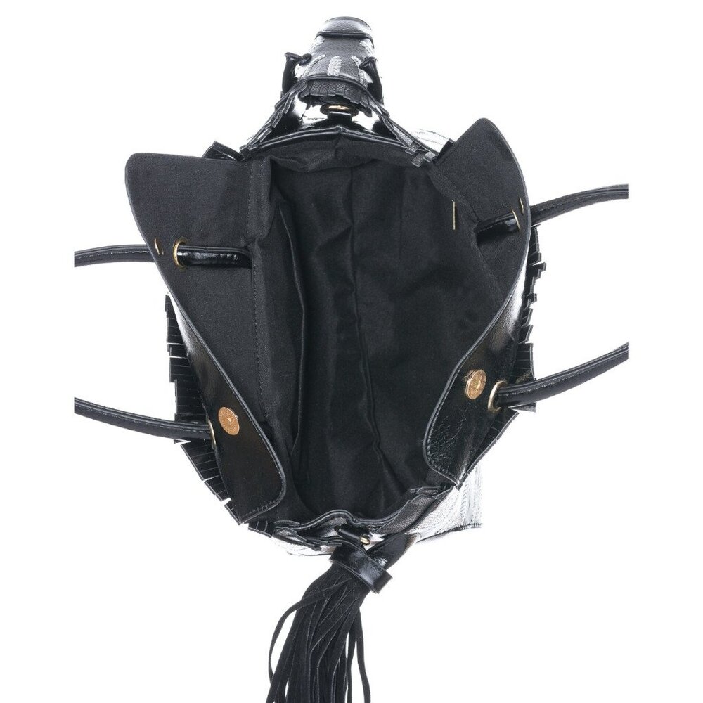 Black Zebra-Print Fringe Tote Bag with Removable Strap - Picture 7 of 7